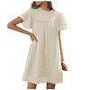 Women's Fashion Casual Solid Color With Small Ball Round Neck Double Layer Short Sleeve Dresses