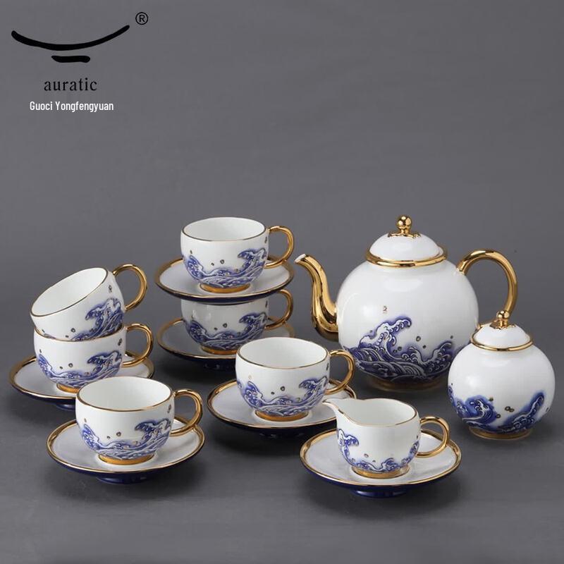 Auratic Mr. Porcelain Sea Pearl 17-Piece Ceramic Tea & Coffee Gift Set