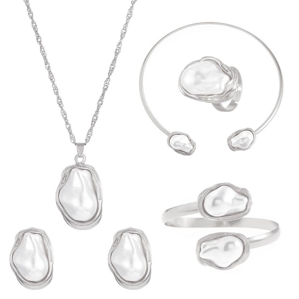 5pcs/set Punk Style Pearl Necklace Set Imitation Pearl Choker Necklace Set Women Jewelry