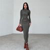 Spring and Autumn Slim Senior Sense Solid Color Temperament Long Hip Wrap Dress Female Holiday Style