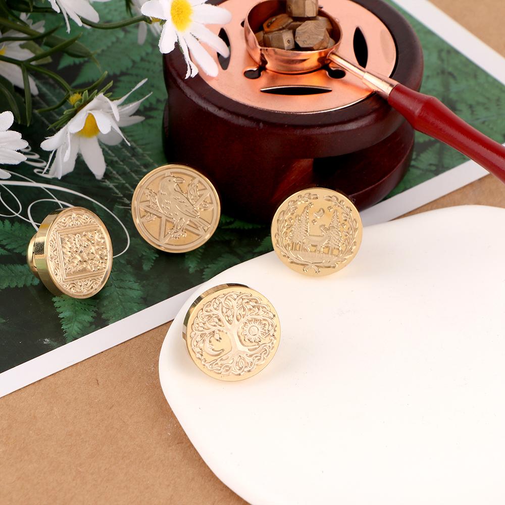 Moon and Animals Wax Seal Stamps Brass Head Moon Lanterns Pattern 0.98" Removable Round Wax Sealing Stamp Heads For Decorating
