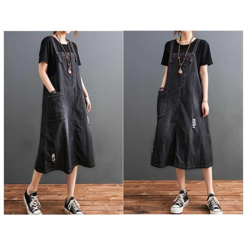 Ladies' Fashionable Loose and Versatile Denim Strap Dress for Slimming
