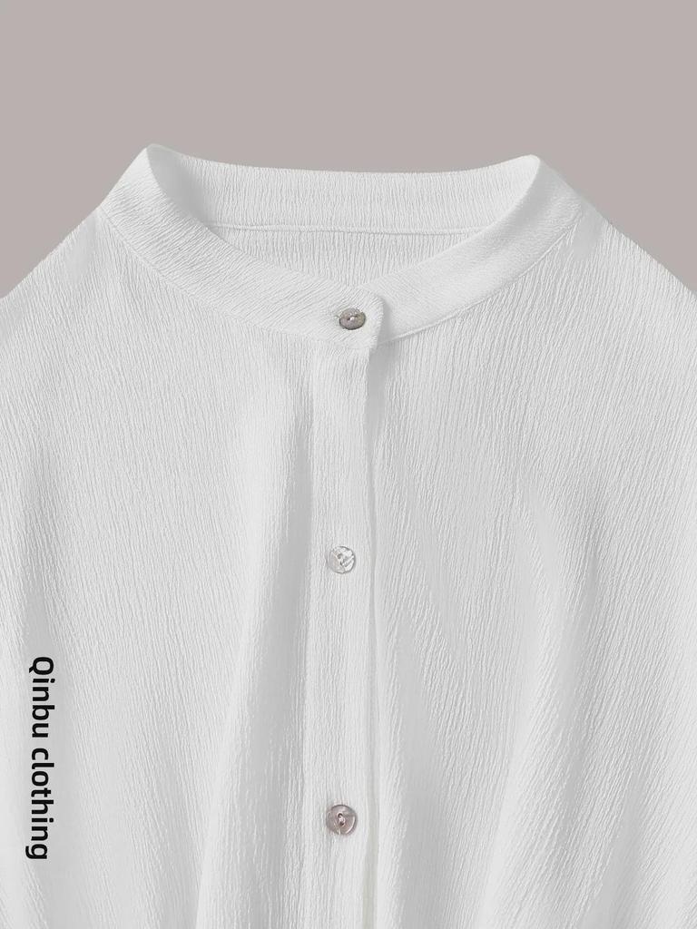 Women's 2025 White Lace-Up Button Ruffle Dress