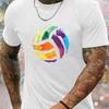 Unisex Colorful Geometric Volleyball Graphic Crew Neck TShirt Breathable Regular Fit Casual Short Sleeve Tee