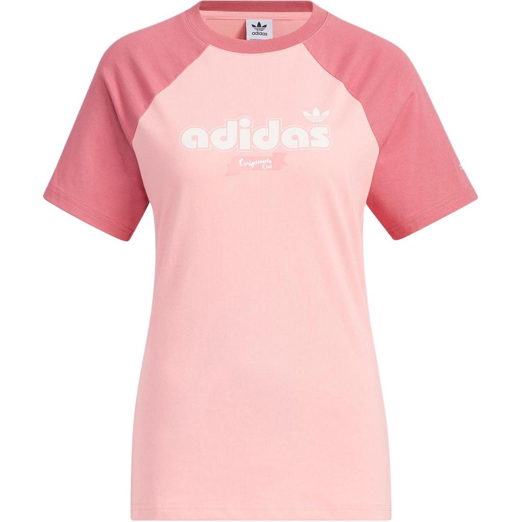 Adidas Originals Retro Sport Camp Comfortable Soft Short Sleeve T-Shirt Women Tops Fluorescent-Pink Wonderful-Red JV9250