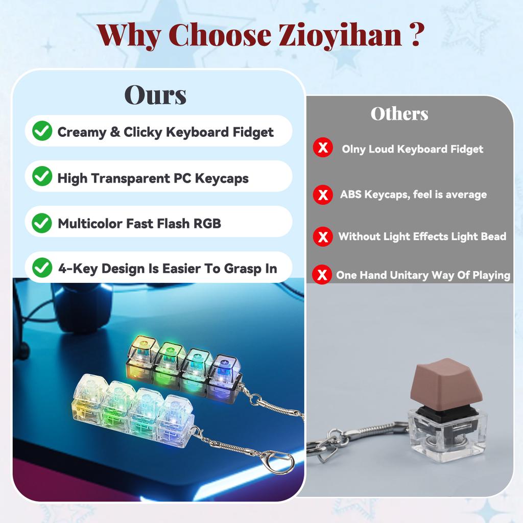 Crystal Clicker Mechanical Keychain 4 Keys Sensory Fidget Toy Portable Stress Relief for Adults Anxiety Relief Toy