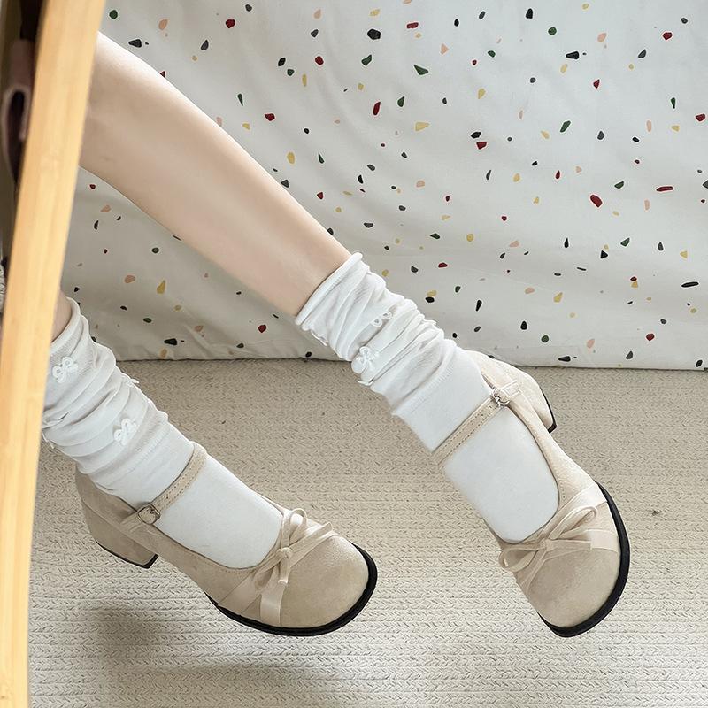French evening breeze bow thick heel Mary Jane shoes women's 2025 summer new versatile small retro shoes