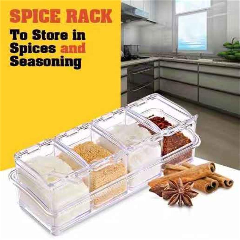 Clear Kitchen Spice Jar Set with Lids - 4-in-1 Multi-Piece Storage for Salt, Sugar, and MSG.