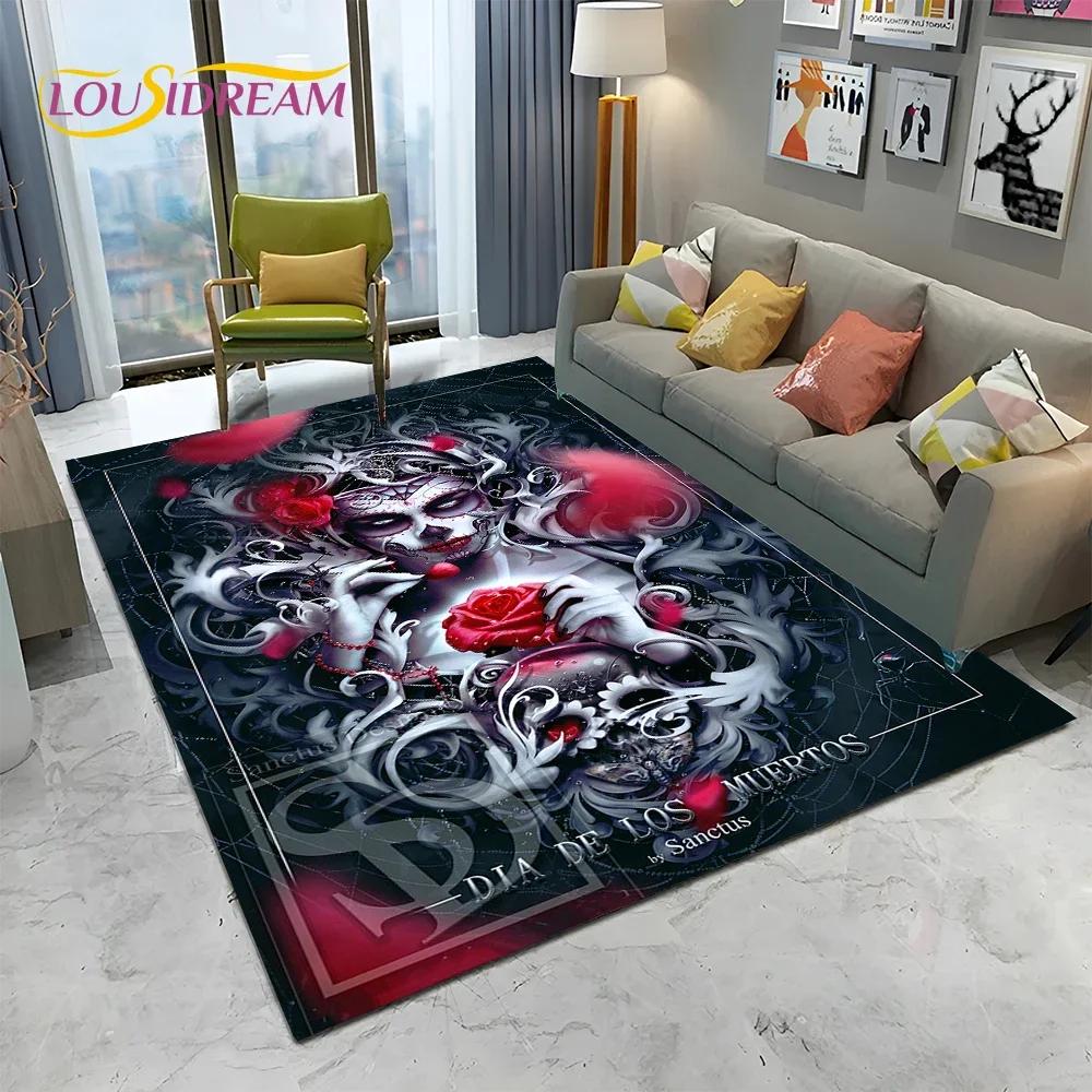 Horror Gothic Female Skull Dead Girl Teppich Teppich für Zuhause Wohnzimmer Schlafzimmer Sofa Fußmatte Dekor, Kinderbereich Teppich rutschfeste Bodenmatte