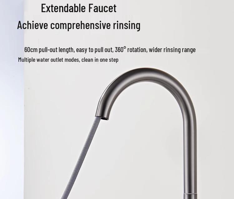 Universal Rotating Kitchen Faucet with Pull-out, Anti-splash, Hot/Cold Function for Sink and Balcony Use