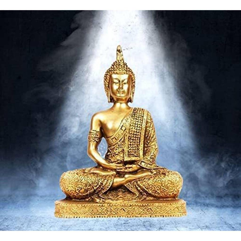 Religious Idol of Lord Gautama Buddha Statue Decorative Showpiece - 24 Cm  (Polyresin, Gold)