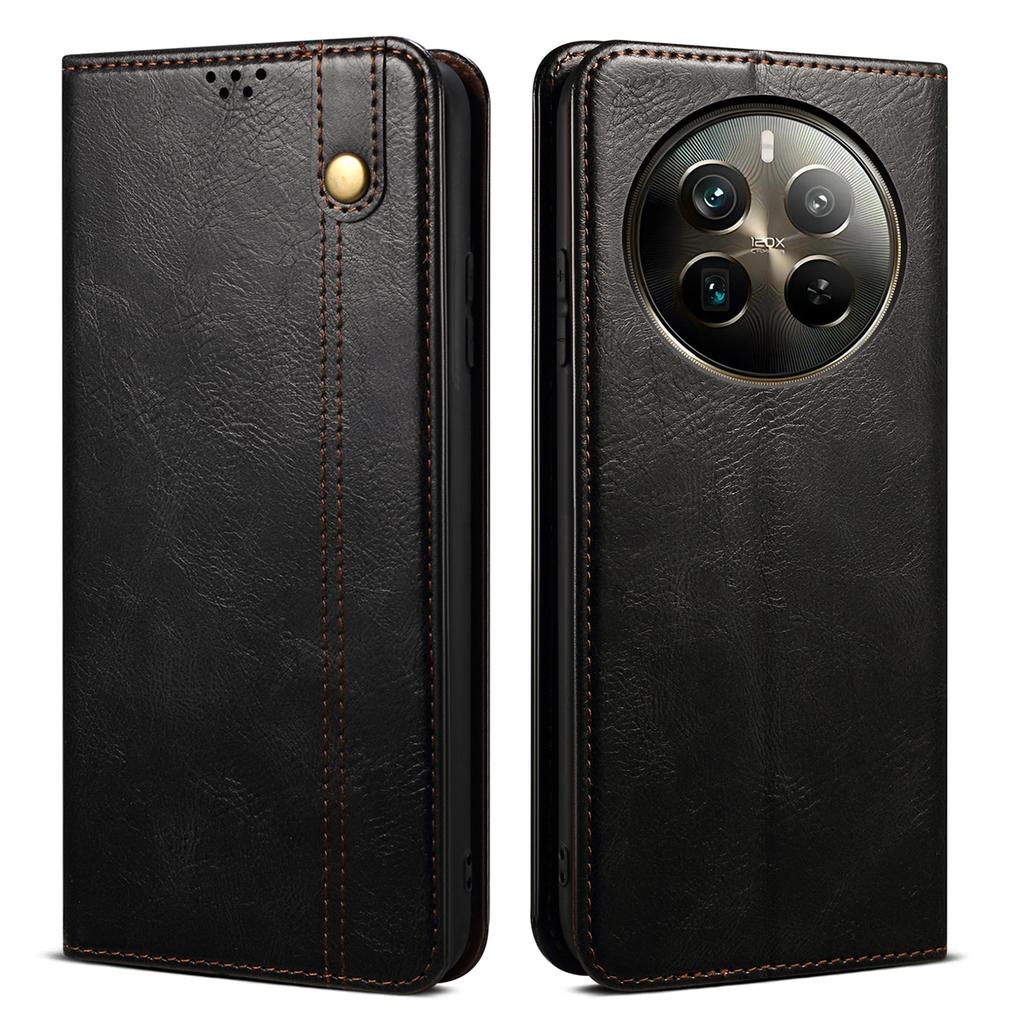 For Realme 12 Pro 5G/12 Pro+ 5G Case Waxy Crazy Horse Texture Folio Stand Phone Cover