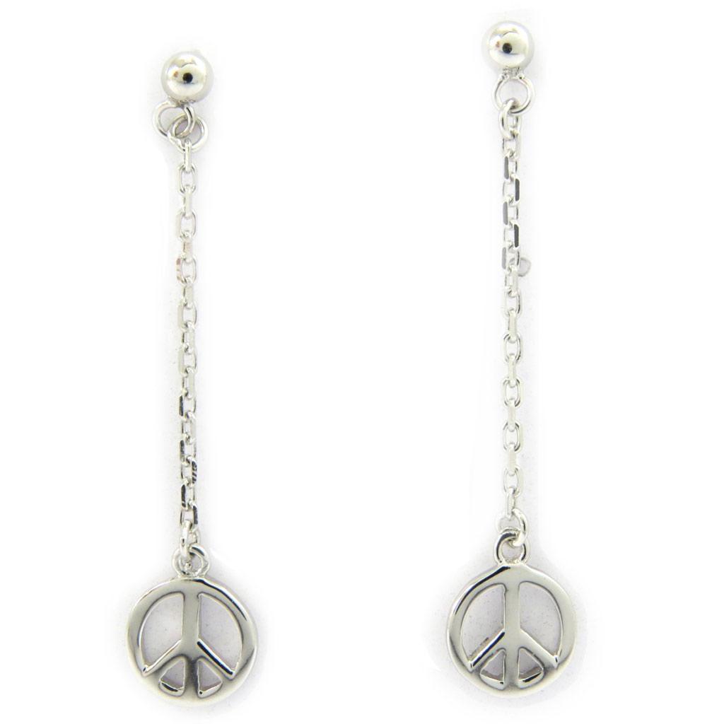 Les Trésors De Lily [G9046] - Boucles Argent 'Peace' argenté (rhodié) - 28x7 mm