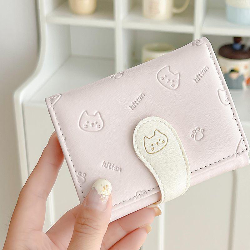Damen Niedliche Katze Schwanz Cartoon Print Dreifach PU Geldbörse mit Schnalle