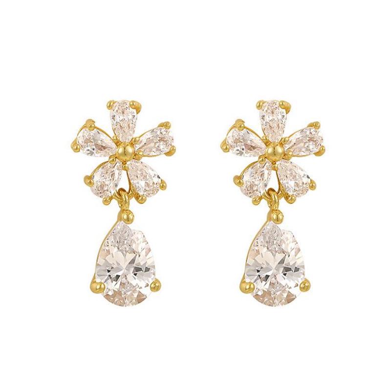 S925 Sterling Silver Korean Crystal Flower Drop Earrings: Autumn/Winter Luxury Design