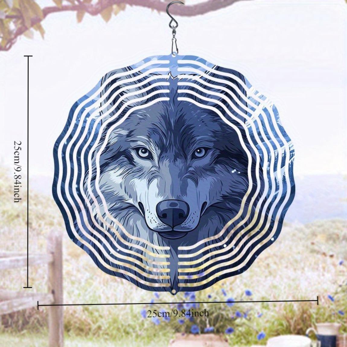 

Горный волк 3D кинетический колокольчик ветра - Металлическое настенное искусство для улицы с вращающимся на 360° крючком, Красочный светоотражающий декор для патио 01A