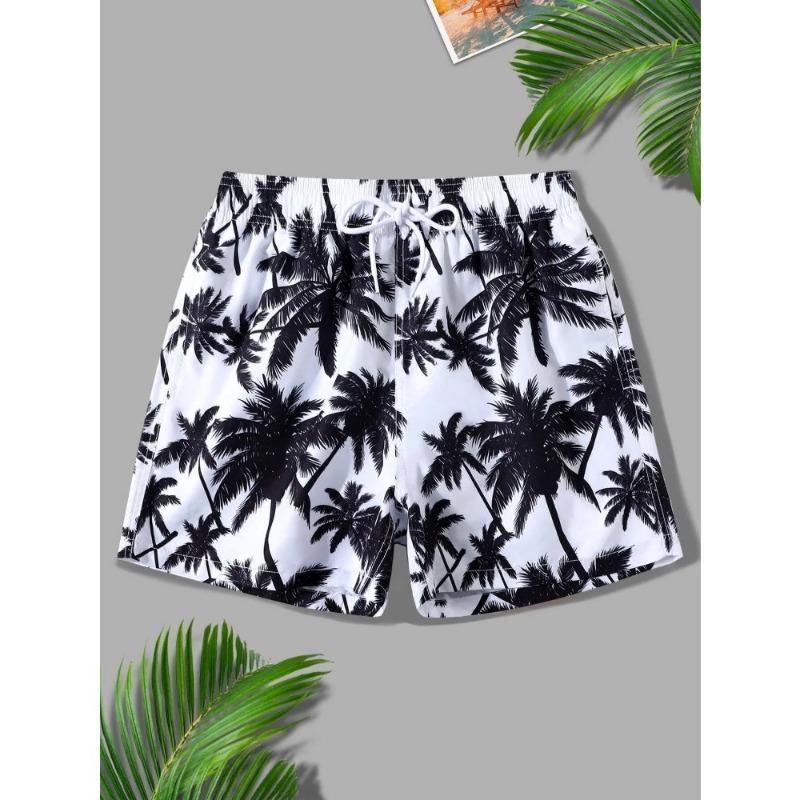 Men's 3d Coconut Tree Printed Swimsuit Swimming Shorts Summer Soft And Breathable Polyester Beach Shorts Surfing Shorts
