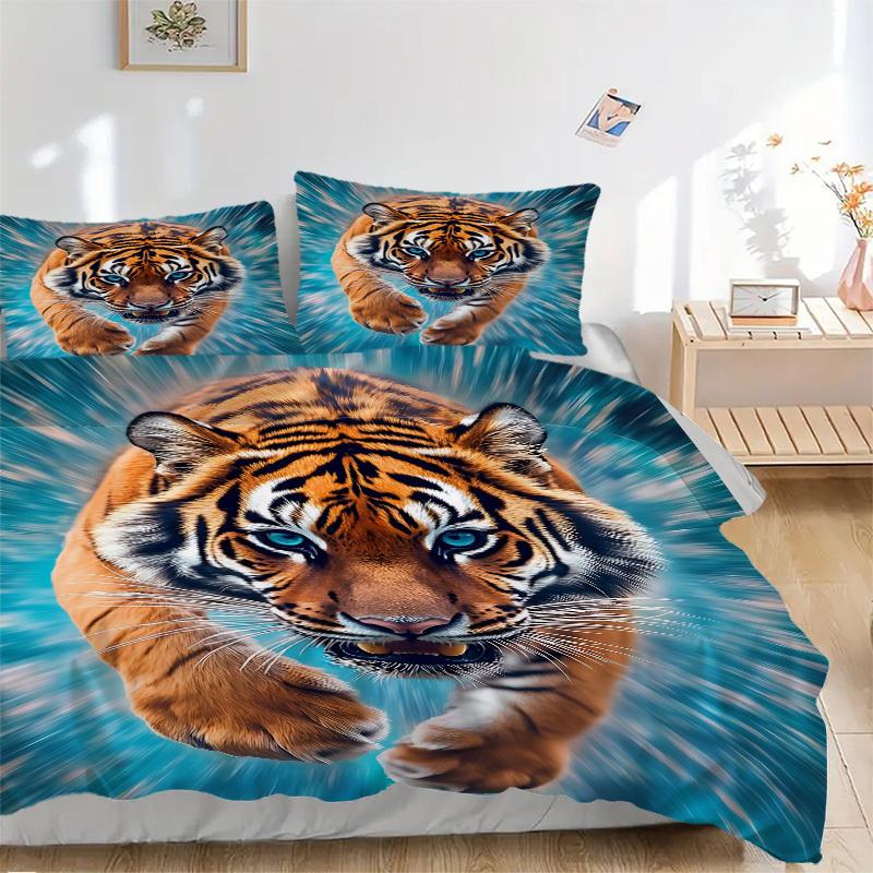 

3pcs Tiger Print Duvet Cover Set -Includes 1 Duvet Cover and 2 Pillowcases, No Quilt Core, All-Season Home Decor yy251111199 135x200cm