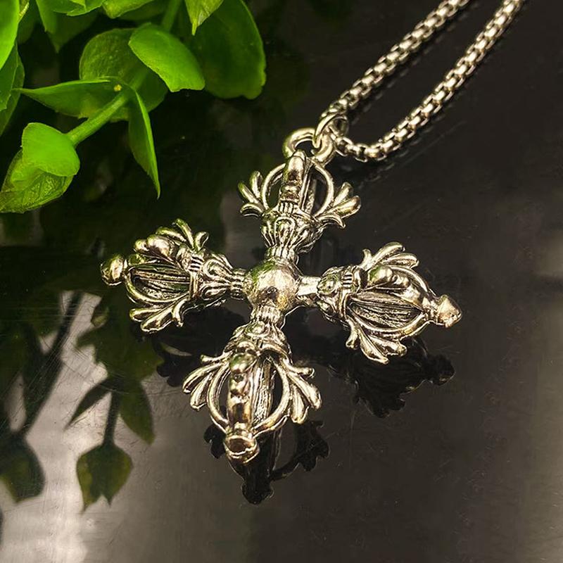 Vintage Tibetisches Kreuz Vajra Diamant Stößel Anhänger Halskette Herren Damen Ornamente