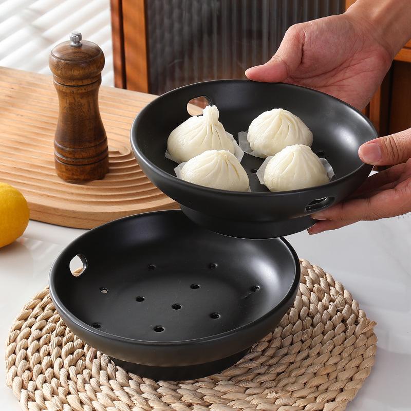 Creative Ceramic Porous Steaming Plate, Steaming Rack In The Pot, Multi-Functional Steamer, Drain Fruit Plate, Household High-Footed Deep Steaming Pla