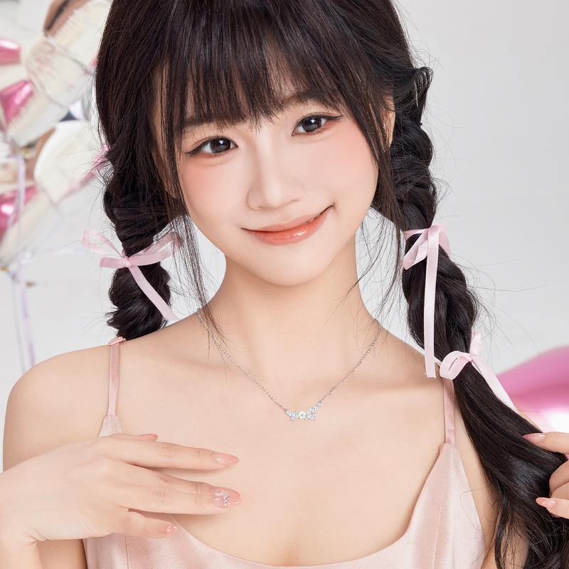 Barbie necklace Two blooming flowers, a high-end full-diamond sparkling pendant, a delicate clavicle chain for girls, a sparkling ins-style TX2401050A