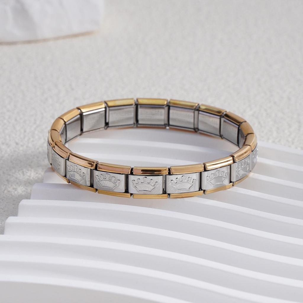 Italian Stainless Steel Love Heart & Star Modular Bracelet - Detachable Elastic Watch Band, European & American Fashion.