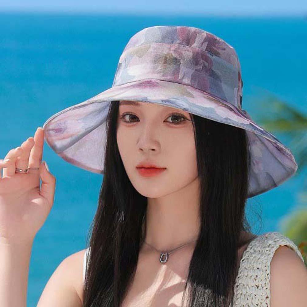 Windproof Rope Thin Bow Sunshade Cap Foldable Sunscreen Basin Hat Women Fisherman Hat Female