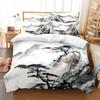 Ink Painting King Queen Duvet Cover Chinese Landscape Painting Bedding Set Adults Idyllic Scenery Mountain Polyester Quilt Cover