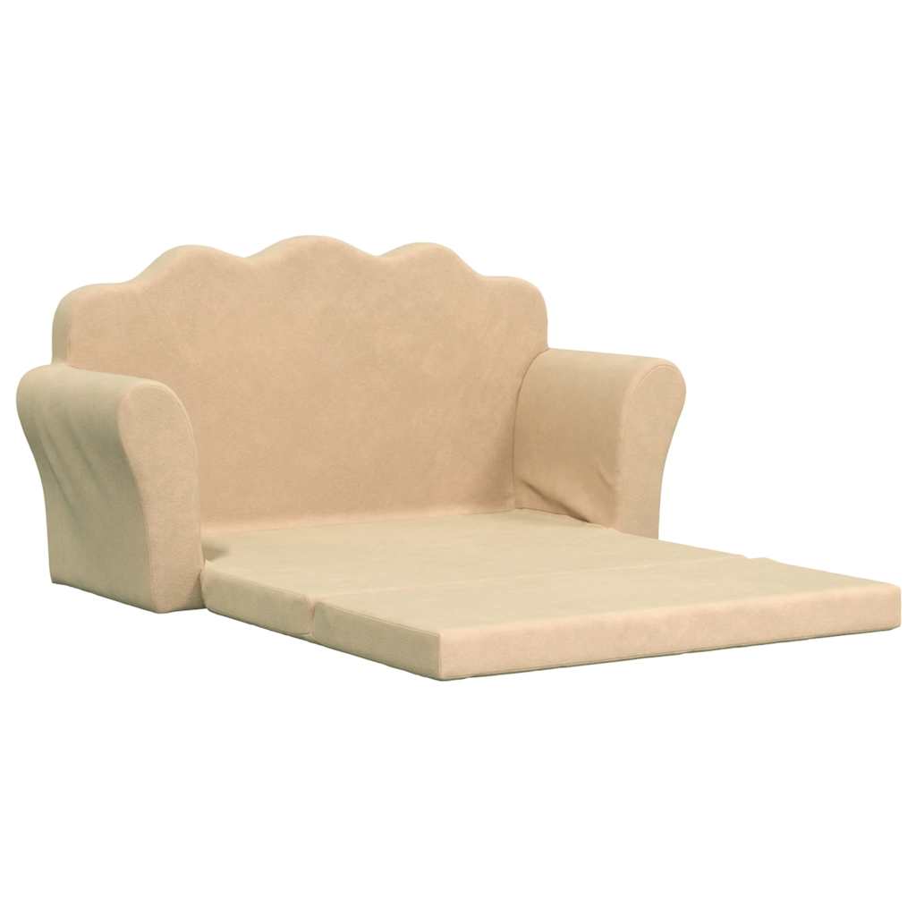 Kids Sleeper Sofa 2 Seater Cream Soft Plush