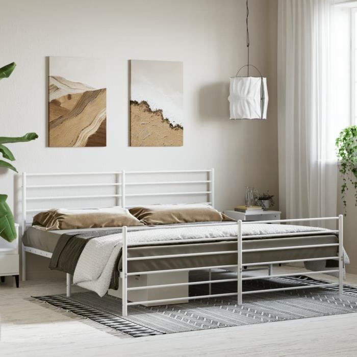 VidaXL Cadre de lit métal avec tête de lit-pied de lit blanc 200x200cm 352393