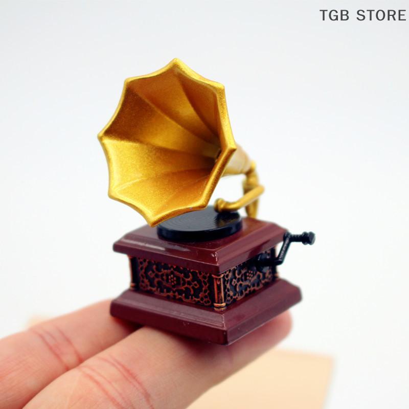 Vintage Phonograph Miniature Model Collectible Scale Item Dollhouse Living Room Decor Kids Pretend Play Toy Ornament Gift