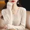 Women's V-Neck Loose Pure Wool Sweater - Autumn/Winter Knitted Base Layer Top