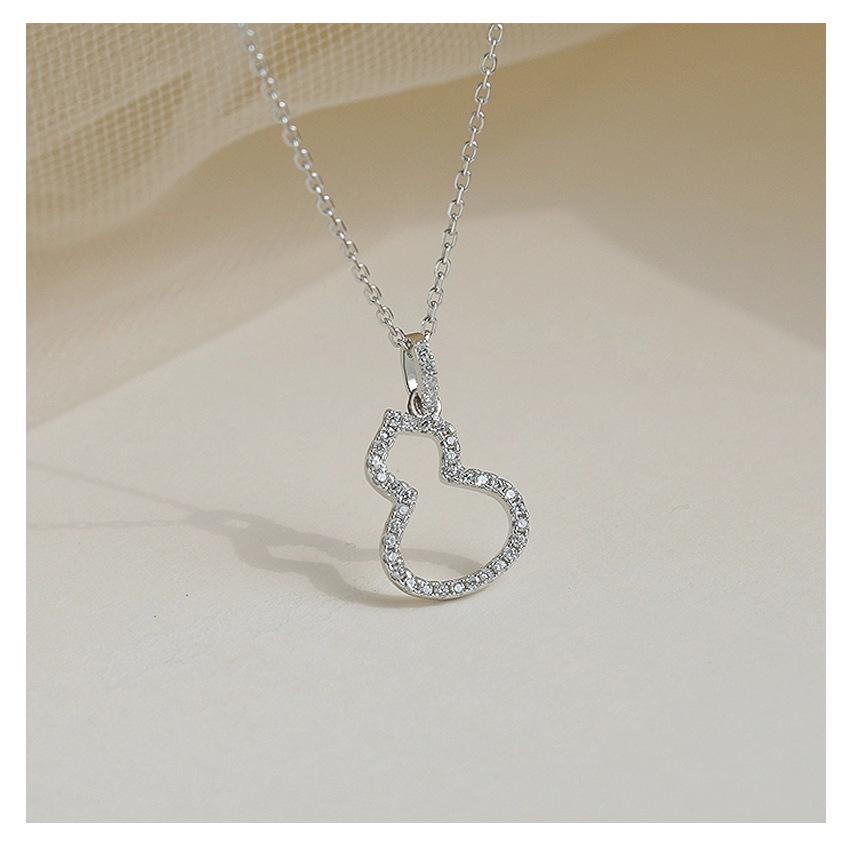 S925 Sterling Silver Gourd Pendant Necklace - Niche Design with Diamond Inlay for Women
