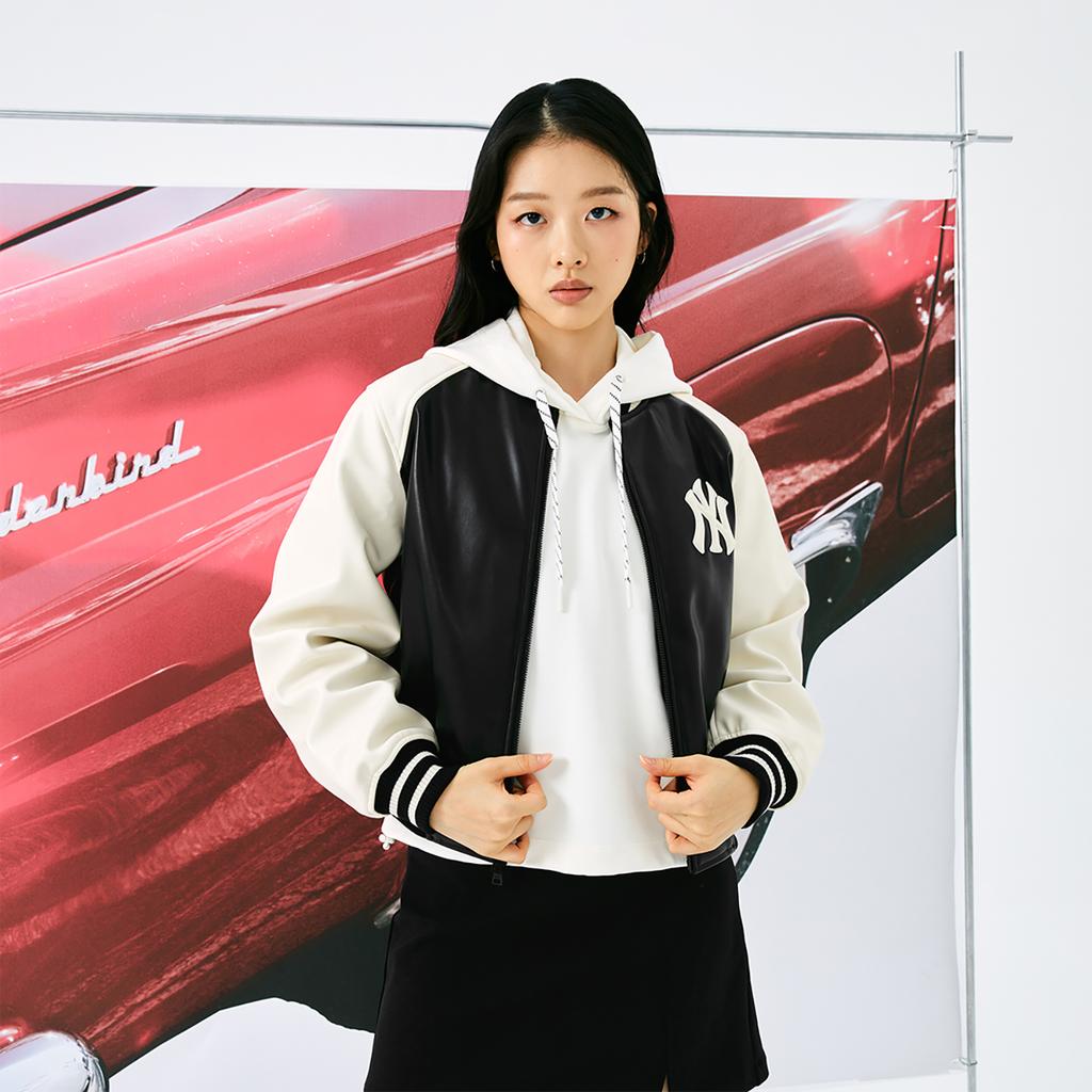 New MLB New York Yankees MLB Preppy Style Collection Baseball Jacket Women's Black 3FJPV0144-50BKS