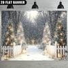 2D flat banner 1 piece winter Christmas flag 70.8x90.5 inches flashing scene of pine trees in a snow forestzyc