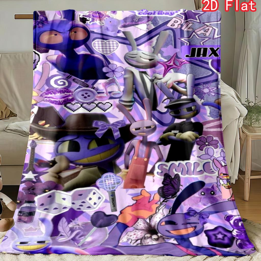 The Amazing Digital Circus Jax Flannel Blanket, Pink Background Grinning Rabbit Character Cozy Throw