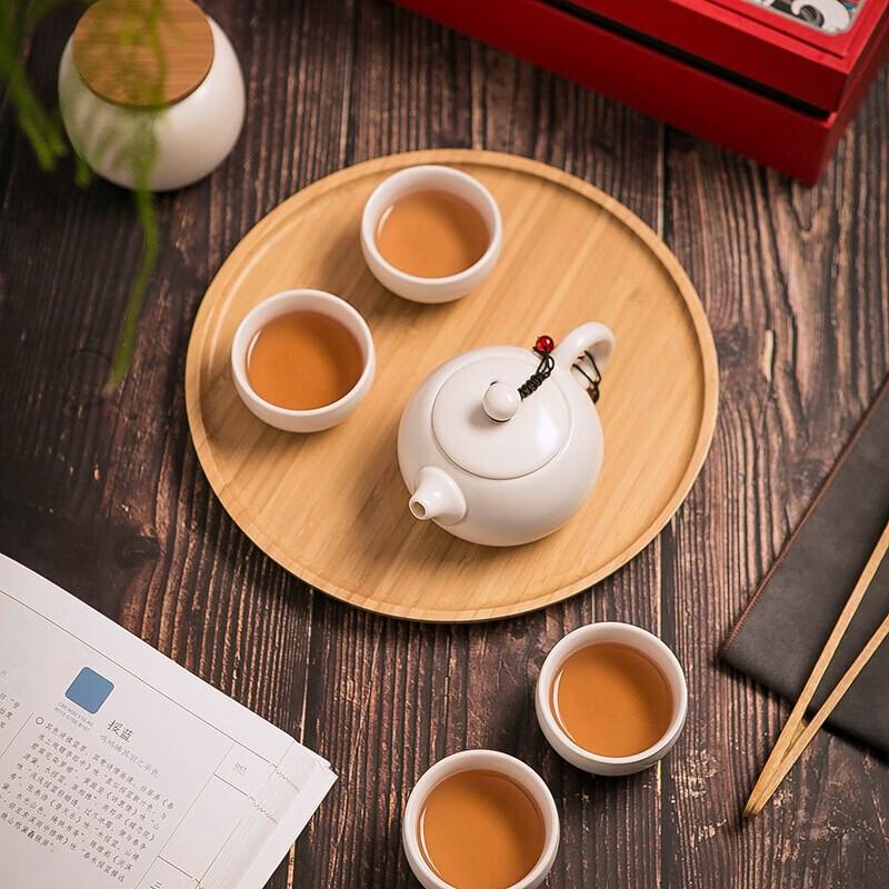 Festive Chinese White Porcelain & Stainless Steel Tea Set