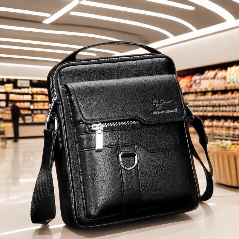 

Сумка мужская через плечо из натуральной кожи Kangaroo Prince - Вертикальная деловая сумка-тоут из коровьей кожи чёрный