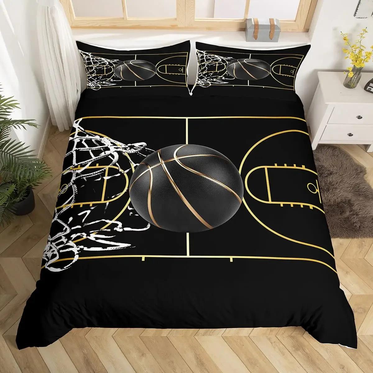 

Basketbal Beding Set Children Kids Basketbal Court Warm Comforter Cover Set for Young Boys Men 3D Bal Patern Sports Theme Soft Duvet Cover Twin Sized 120*200cm Single