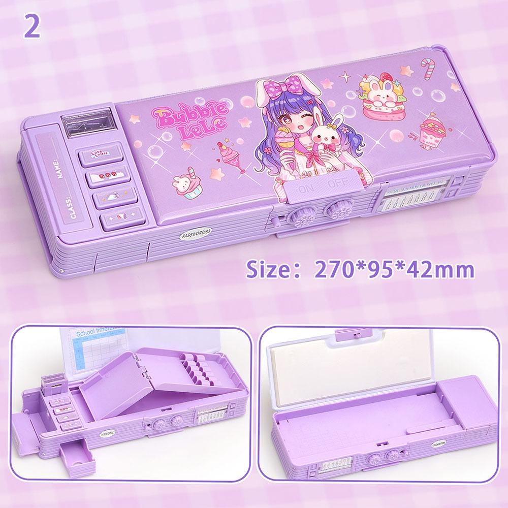 Dual Password Lock Pencil Case Automatic Pop-Up Double Layers Stationery Box Storage Organizer Stationery Case School Office