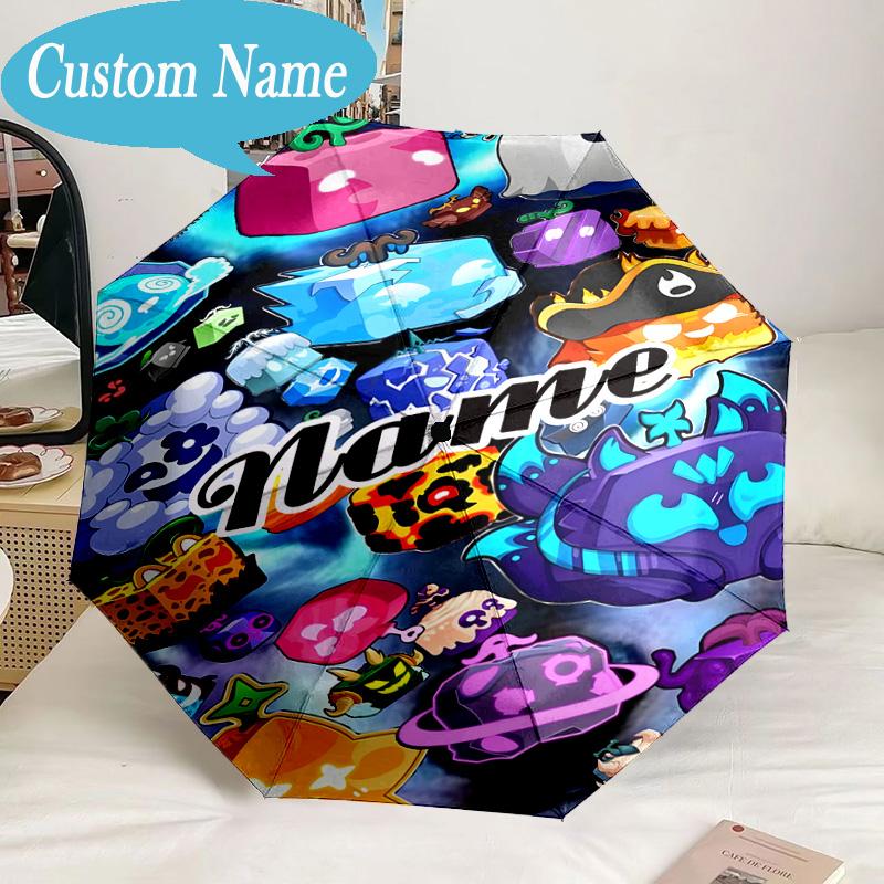 Custom Name Umbrella Blox Fruits Umbrella 8-Frame for Travel, Camping, Casual Lightweight Portable, Essential for Family Gifts