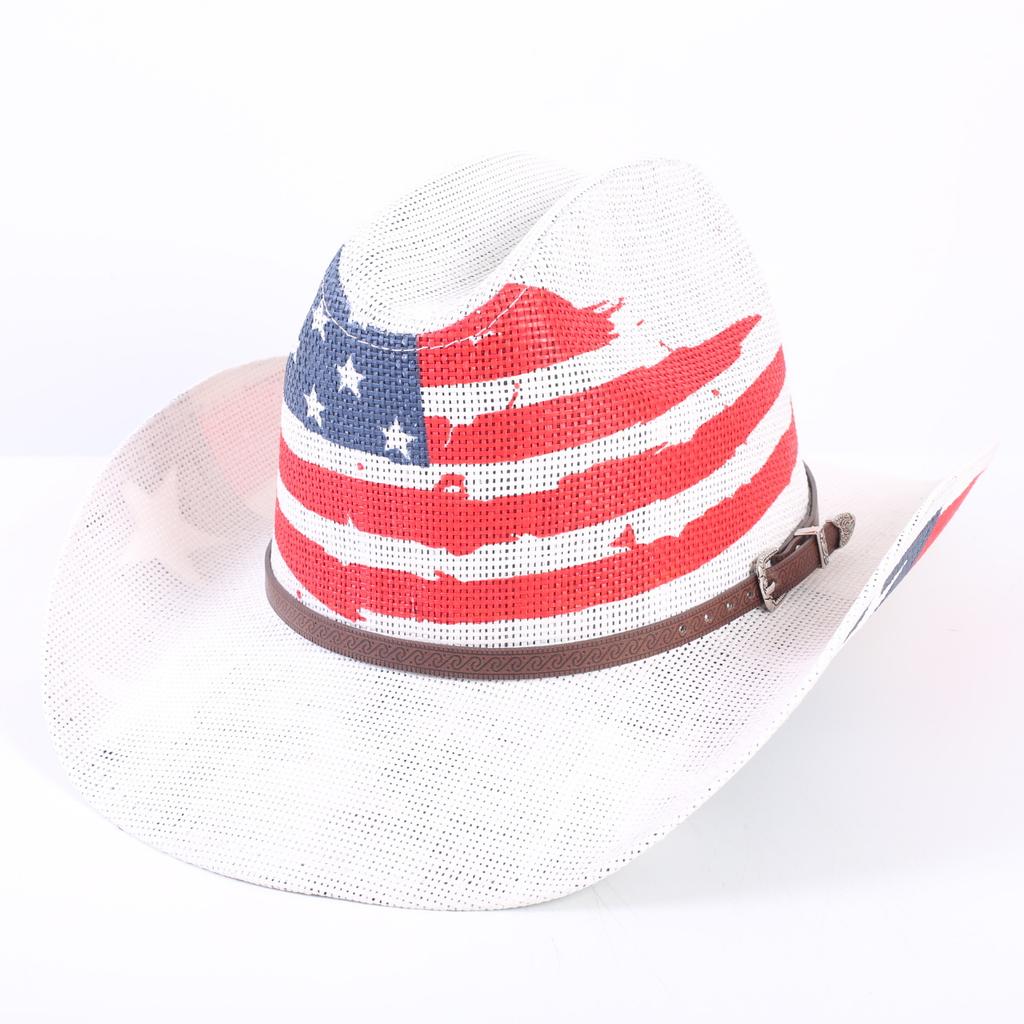 American Flag Cowboy Hat Popular Men's and Women's Sunshade Top Hat Independence Day Party Western Style Fashion Straw Hat