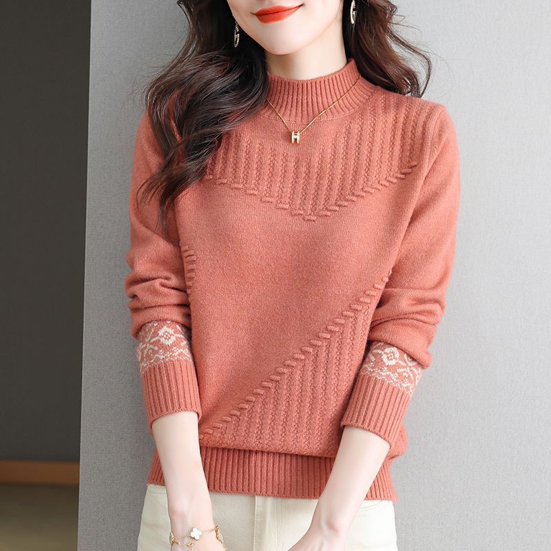 

Темпераментная водолазка, Внутренний свитер, Пуловер в западном стиле для осени и зимы, Женский вязаный топ свободного кроя с толстой круглой горловиной, Базовая рубашка XXXXL розовый