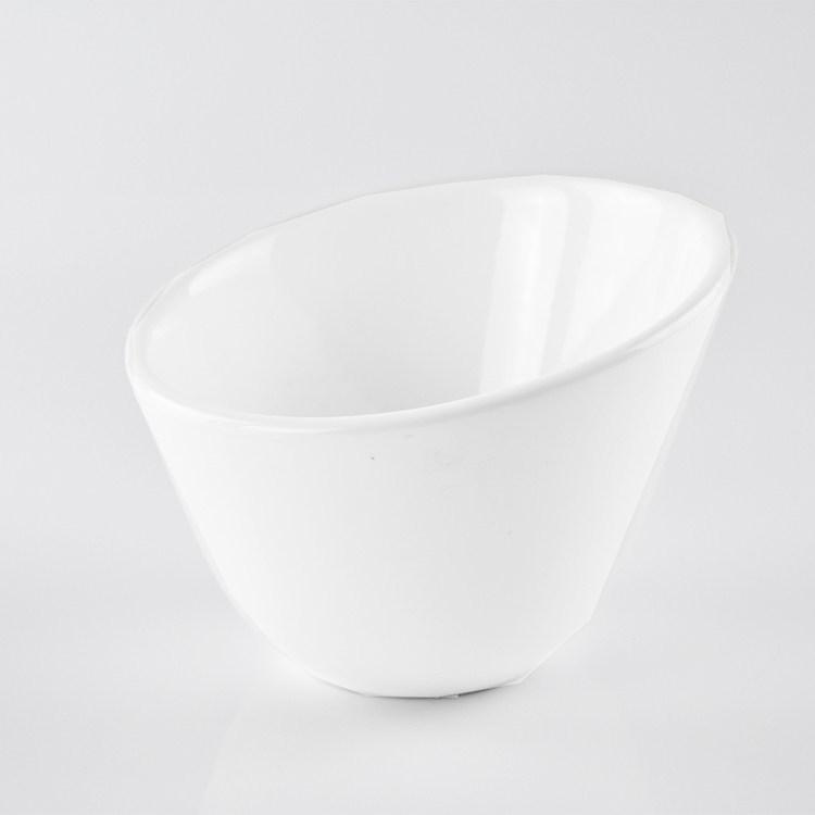 Pure White Ceramic Multi-Use Bowl: Creative Bowl for Salad, Soup, Pasta, Ramen, and Fruit with a Slanted Rim Design.
