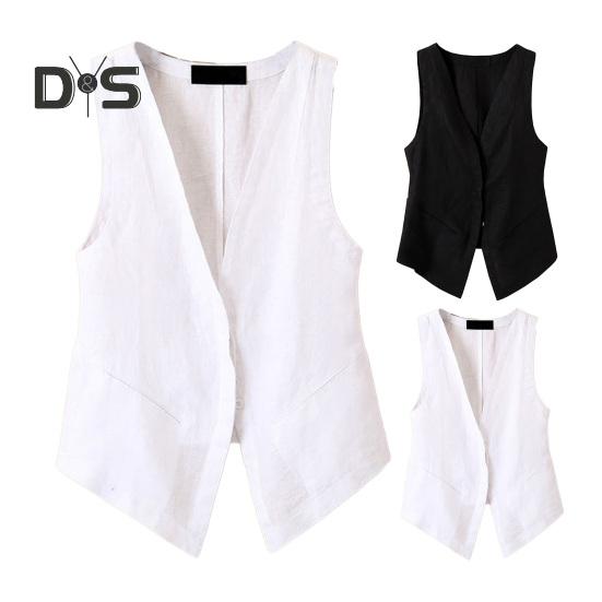 Gilet da Donna Scollo a V Profondo Senza Maniche Monocolore Ampio Monopetto Morbido Traspirante Cardigan Primavera Autunno Cappotto da Donna