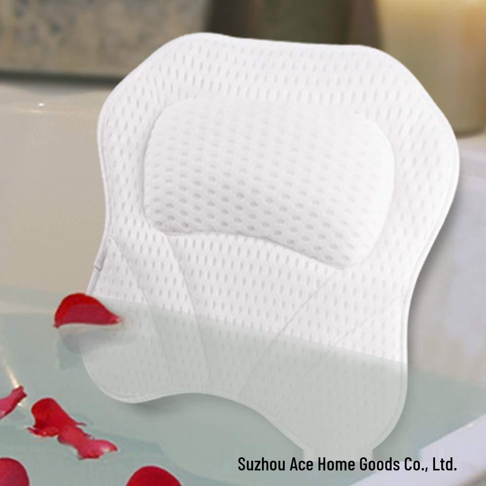 4D Mesh Fabric Bathtub Pillow with 7 Suction Cups - Spa Bath Comfort