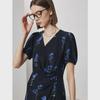 Damen V-Ausschnitt Seidenkleid - Frühjahr/Sommer Kollektion 2025, Kurzärmelig, Gefütterter Doppel-Crepe, 100% Maulbeerseide.