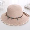 Wide Brim Folding Straw Hats Spring Summer Women's Sun Hat Bohemian Beaded Strap Straw Hat  Outdoor