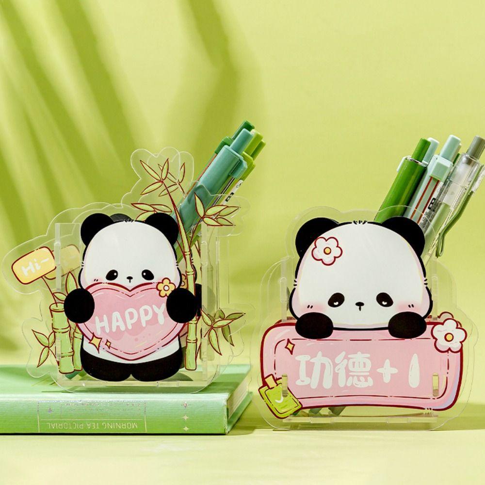 Creative Panda Pen Holder Cartoon Makeup Brush Storage Bucket  Desktop Storage