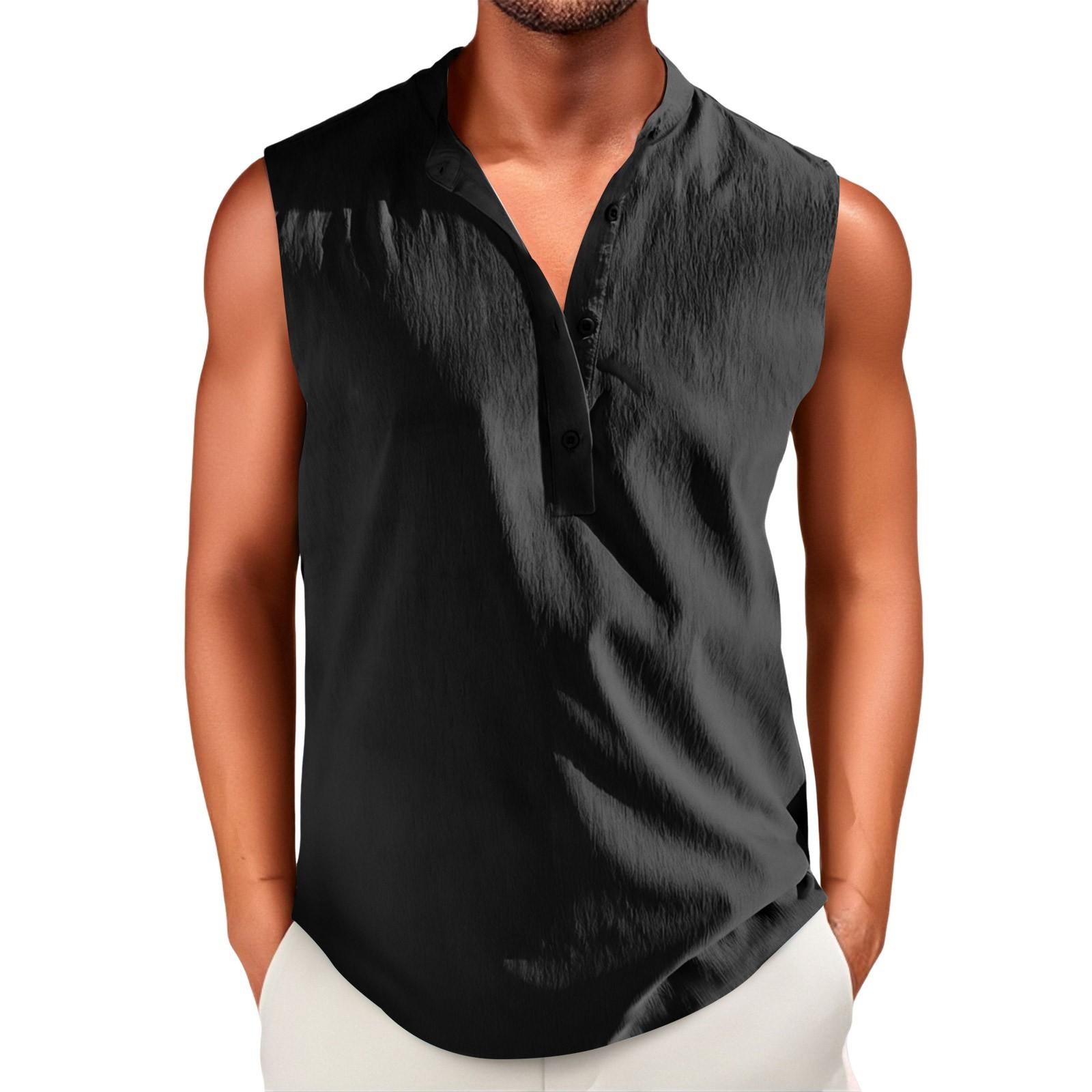 

Мужская винтажная хлопковая и льняная однотонная повседневная без рукавов XXXL чёрный